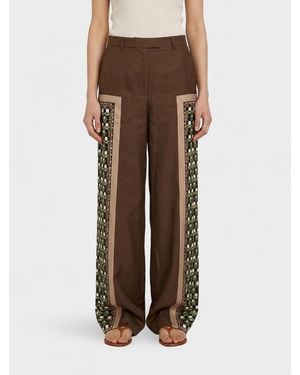 Tory Burch Printed Silk Palazzo Pants - Brown