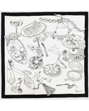 Jacquemus Designer Pure Silk Scarf With A Multicoloured Graphic Print - White