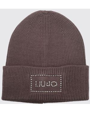 Liu Jo Rib-Knit Beanie With Cuff And Rhinestone Logo - Brown