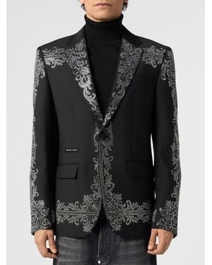Philipp Plein Blazer Baroque De Lana Virgen Con Estampado De Calavera Y Cristales - Negro