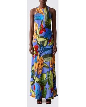 FARM Rio Vestido Largo Banana Grapes Con Estampado Floral Y Cuello Halter - Azul