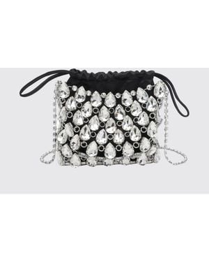 Self-Portrait Rhinestone Embellished Satin Bucket Clutch - Multicolor