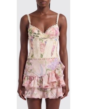 Charo Ruiz Ibiza Floral Embroidered Cotton Blend Slim Fit Corset Top - Pink