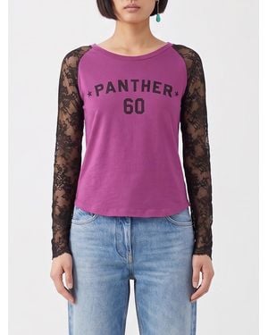 Valentino Garavani Long-Sleeve Cotton And Lace T-Shirt With Slogan - Purple