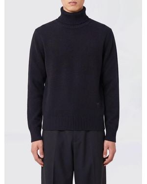 Ami Paris Merino Wool Roll-Neck Jumper With Long Sleeves And Ribbed Trims - Blue