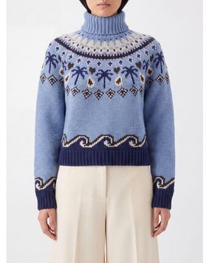 Alanui Pull À Col Roulé En Pure Laine Vierge Avec Motif Jacquard Abstrait - Bleu