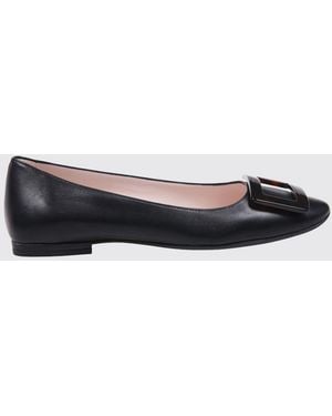 Roger Vivier Gommettine Lambskin Ballet Flats With Logo Plaque And Rounded Toe - Black