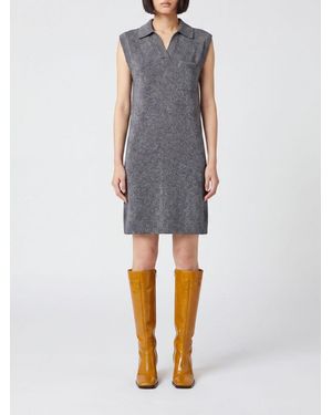 Marni Wool Blend Knit Polo Mini Dress With Classic Collar - Grey