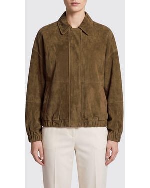 Brunello Cucinelli Suede Bomber Jacket With Concealed Fastening - Brown