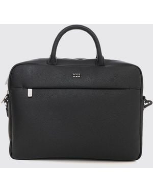 BOSS Grained Faux Leather Briefcase With Removable Strap - Black