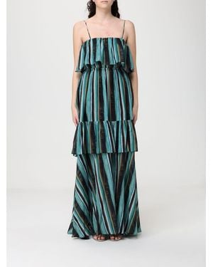 Pinko Striped Cotton Muslin Long Dress - Green