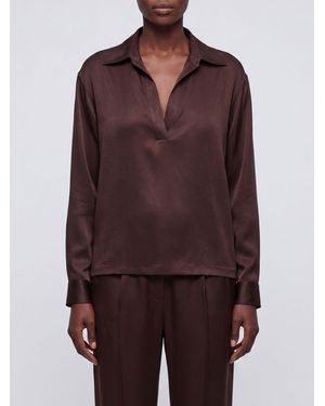 Tom Ford V-Neck Silk Blouse With Long Dropped-Shoulder Sleeves - Purple