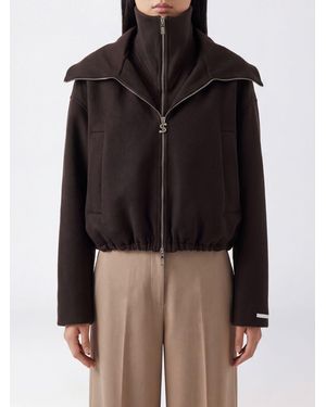 Sportmax Wool Bomber Jacket With High Neck And Zip Fastening - Black