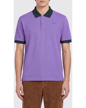 Marni Cotton Polo Shirt With Contrast Trims And Logo - Purple