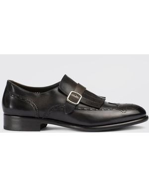 Doucal's Leather Monk Strap Shoes With Brogue Detail - White