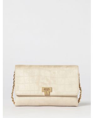 Elisabetta Franchi Suede Crocodile Print Bag - Natural