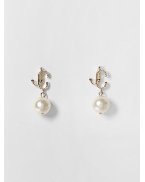Jimmy Choo Jc Pearl Brass Earrings With Synthetic Pearls - Brown