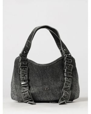 DIESEL D-One Stone-Washed Denim Handbag With Rhinestones And Oval D Logo - Black