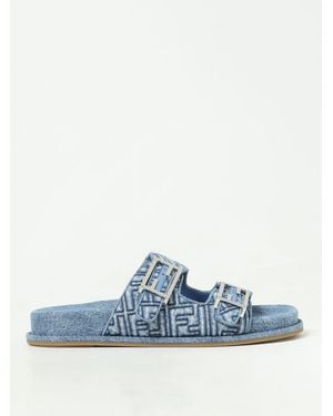 Fendi Slide flat con doppia fascia e fibbie decorative ff - Blu