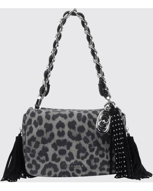 La Carrie Suede Mini Shoulder Bag With Animal Print And Charms - Black