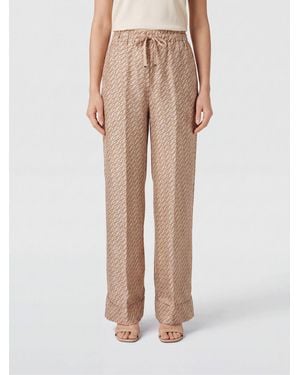 Herno High-Waisted Graphic Print Silk Palazzo Pants - Natural