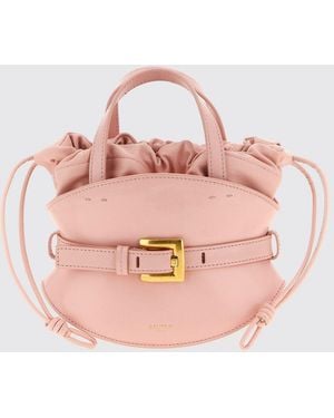 Balmain Shuffle Leather Hourglass Handbag With Drawstring Closure - Pink