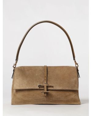 Tod's Flap T Timeless Suede Calfskin Shoulder Bag - Natural