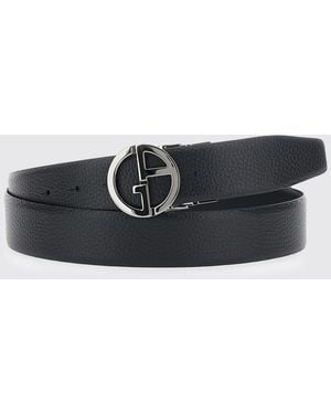 Giorgio Armani Reversible Leather Belt With Monogram Buckle - White