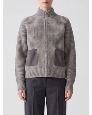 Fabiana Filippi Relaxed Fit High Neck Zip-Up Wool-Blend Cardigan - Gray