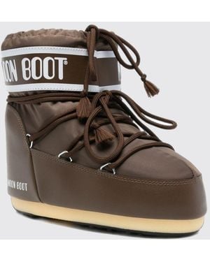 Moon Boot Bottes De Neige Basses En Nylon Avec Logo Et Lacets Réglables - Marron