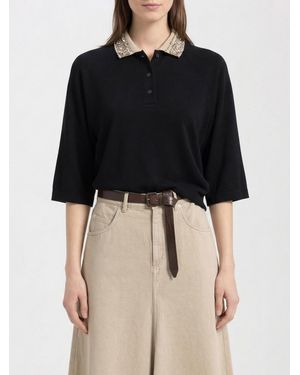 Brunello Cucinelli Cotton Polo Shirt With Lurex Collar - Black
