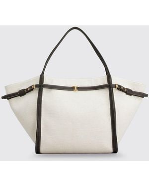 Tod's Medium Canvas And Leather Shopping Bag - Natural