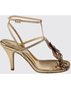 Zimmermann Belara Laminated Leather Sandal With Applied Flowers - Natural