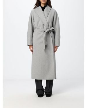 Max Mara Abrigo Largo Tipo Bata De Pura Lana Con Cinturón - Gris