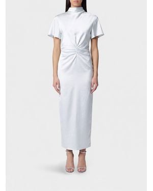ROTATE BIRGER CHRISTENSEN Vestido Midi De Tubo Con Cintura Fruncida En Satén Reciclado Y Cuello Alto - Blanco