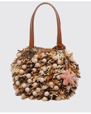Aquazzura Raffia Bag With Wooden Beads - Brown