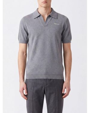 McQueen Polo De Punto De Lana De Manga Corta Con Logo Bordado A Contraste - Gris