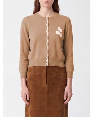 Isabel Marant Cotton And Wool Crewneck Cardigan With Contrast Logo - Brown