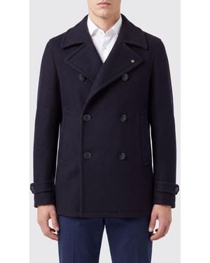 Tagliatore Double-Breasted Wool-Blend Pea Coat With Adjustable Cuff Straps - Blue