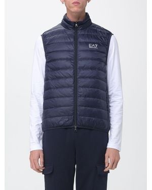 EA7 Quilted And Padded Nylon Vest With High Neck And Two-Way Zip Closure - Blue