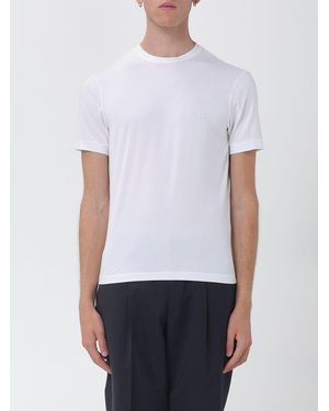 Giorgio Armani T-Shirt À Col Ras Du Cou En Coton Avec Monogramme Ton Sur Ton - Blanc