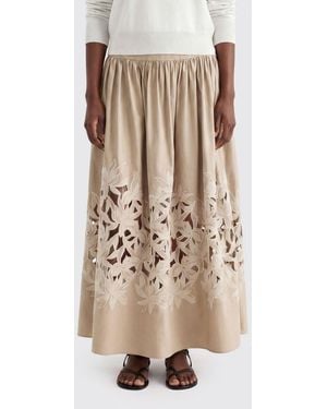 Agnona Embroidered Cotton Skirt - Natural