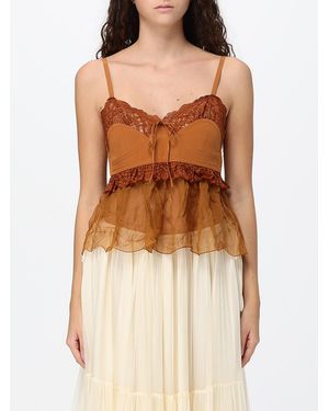 Chloé ChloÉ Off-The-Shoulder Pleated Lace And Tulle Evening Top - Brown