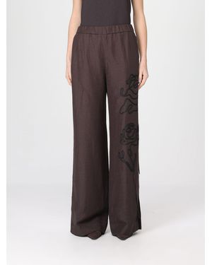 Liviana Conti Julian Linen Blend Trousers With Embroidery - Brown