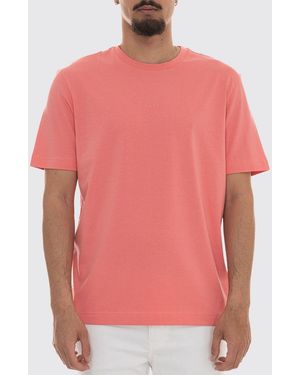 BOSS Crew Neck Stretch-Cotton T-Shirt With Contrast Chest Logo - Pink