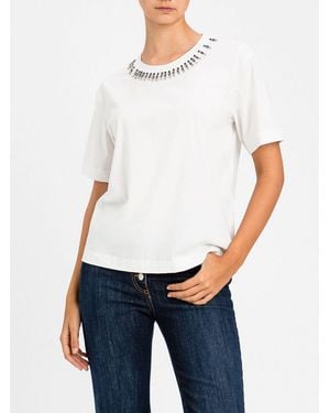 Twinset Crystal-Embellished Cotton T-Shirt - White