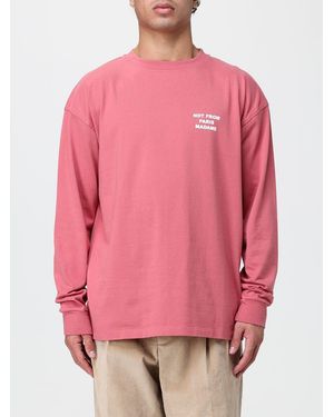Drole de Monsieur Slogan Print Long-Sleeved Cotton T-Shirt - Pink