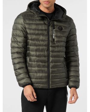 Philipp Plein Nylon Down Jacket With Hood - Grey
