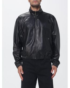 Saint Laurent Lambskin Leather Bomber Jacket With High Collar And Zip Closure - Grey