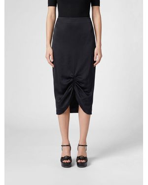 Valentino High-Waisted Satin Pencil Midi Skirt With Curved Hem - Black